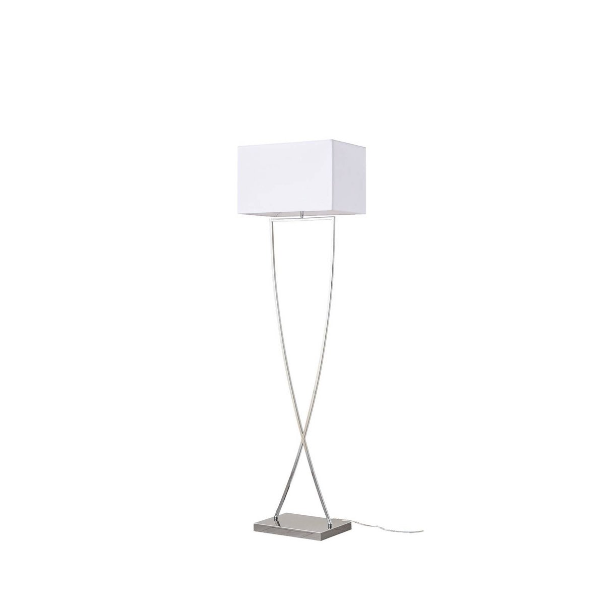 Lampadaire en métal moderne, Evaine chrome, blanc, LUCANDE