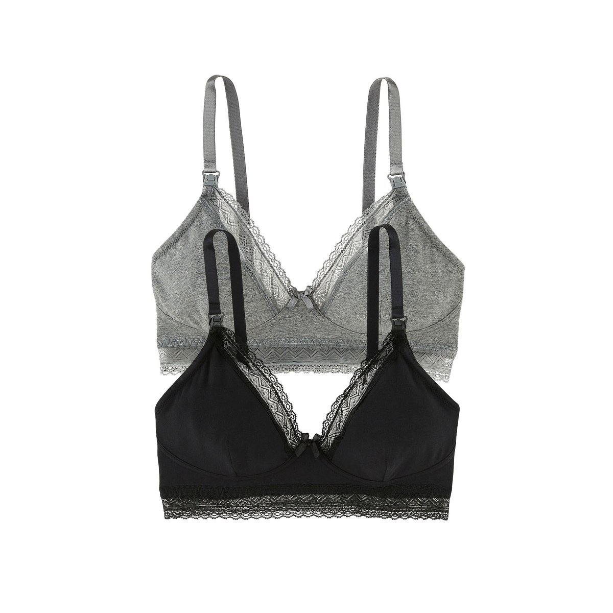 2 soutiens-gorge d'allaitement sans armatures en coton bio gris anthracite / noir, VERTBAUDET