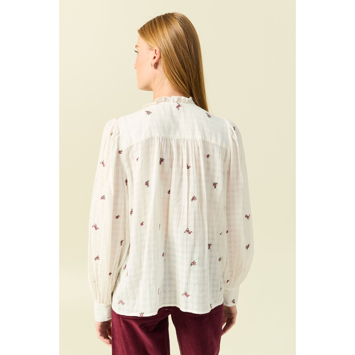 Chemise manches longues en coton brodée blanc, BONOBO