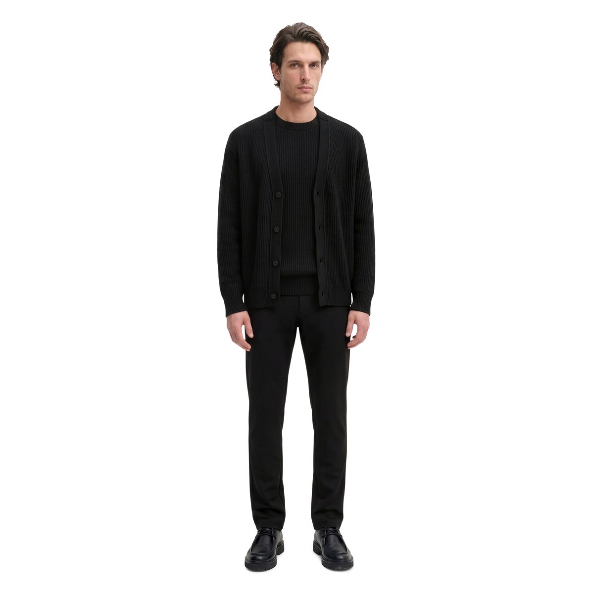 Cardigan coupe classique en mélange de laine vierge douce noir, MARC O'POLO