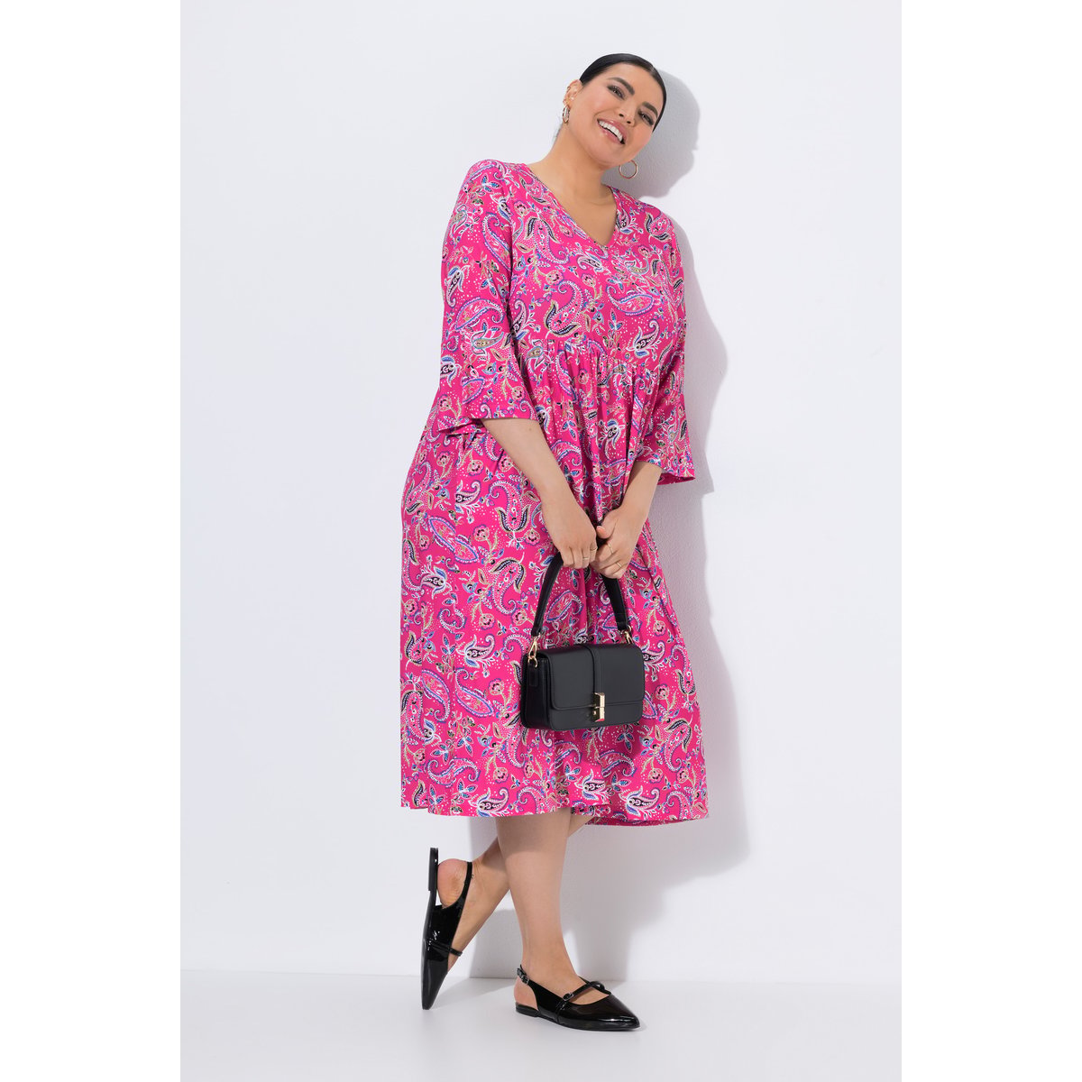 Robe en jersey motif cachemire fuchsia clair, ULLA POPKEN