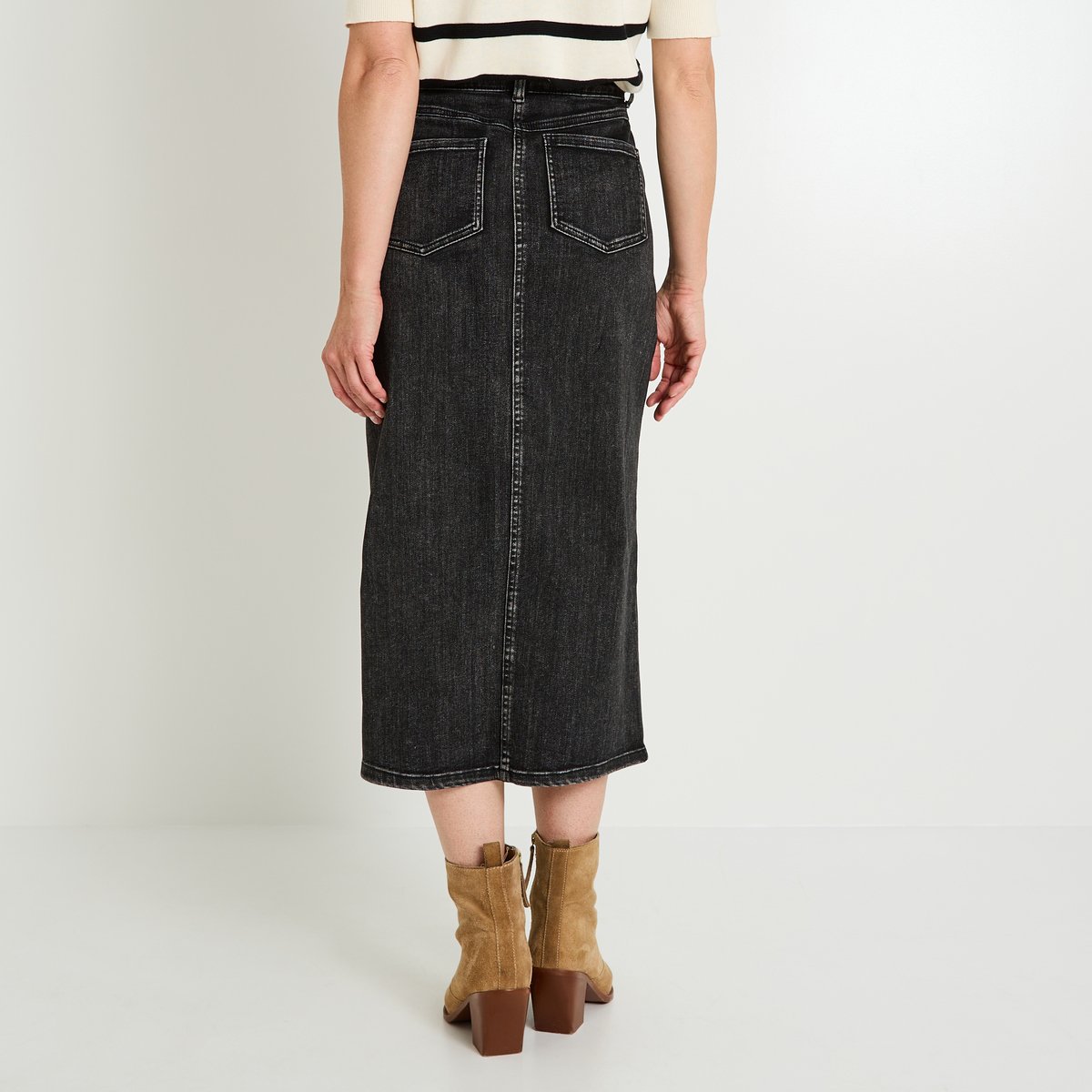 Jupe longue en denim gris dark grey, GRAIN DE MALICE