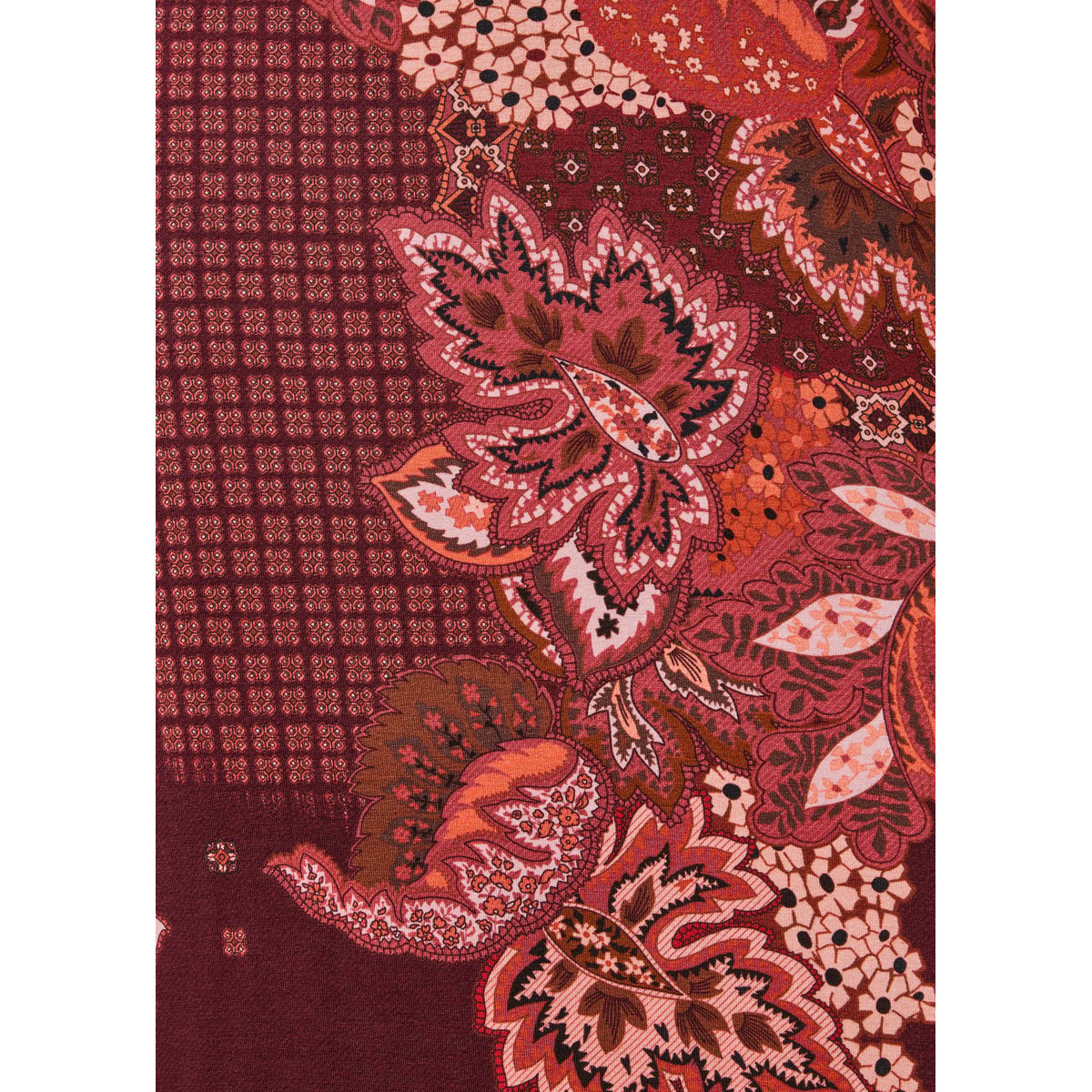 Robe longue imprimée manches longues col montant rouge, LA FEE MARABOUTEE