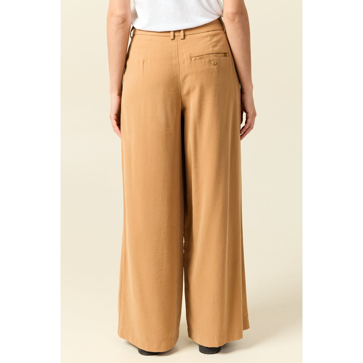 Pantalon large taille haute marron clair, BONOBO