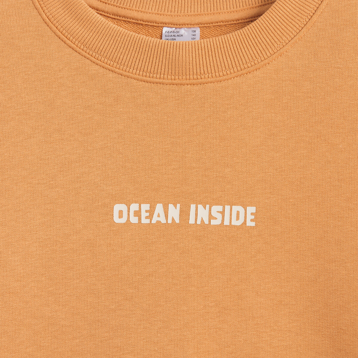Sweat col rond, en molleton, message devant et motif au dos orange, LA REDOUTE COLLECTIONS