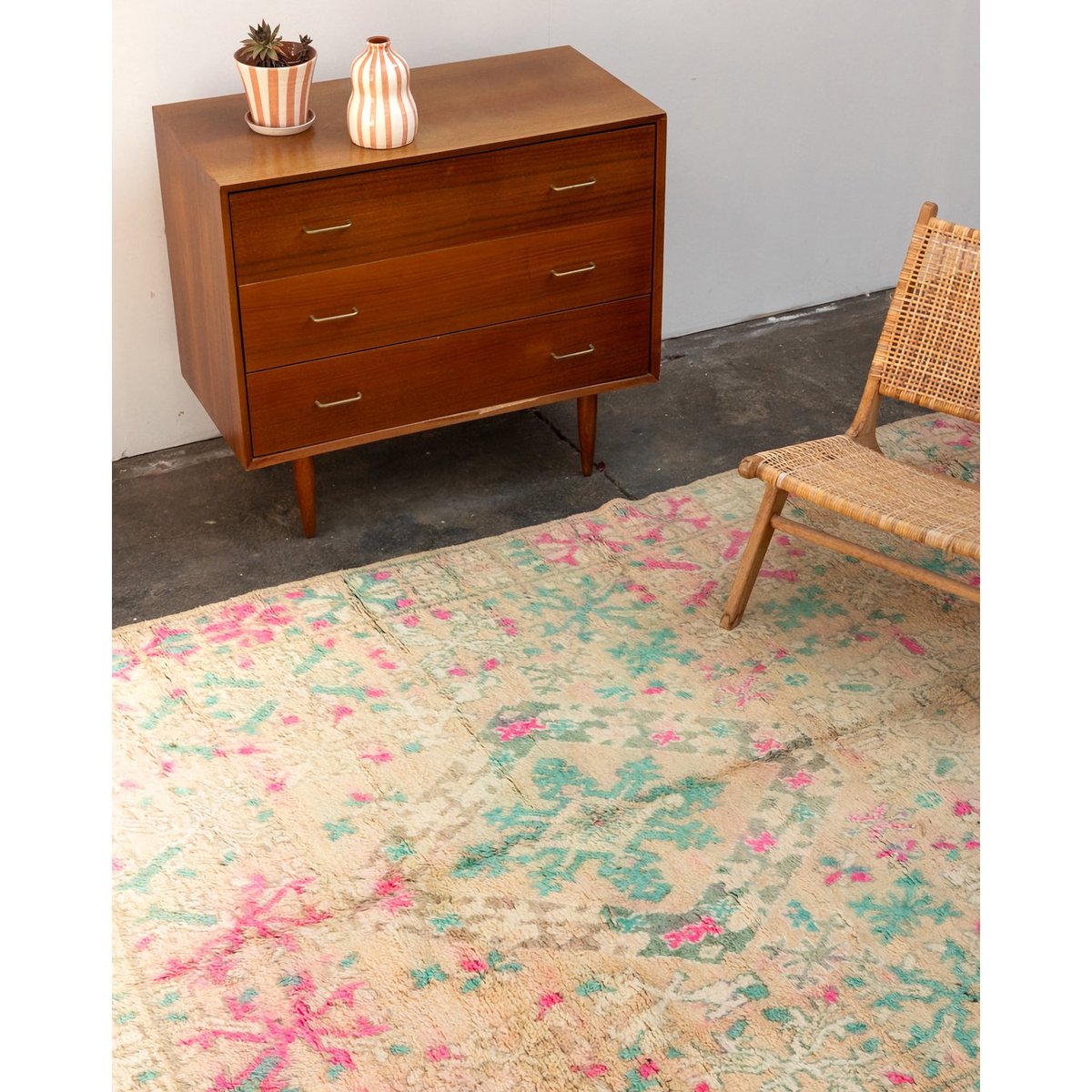 Grand tapis en laine rose et bleu Olivier N°35 - Bon état rose, DEBONGOUT