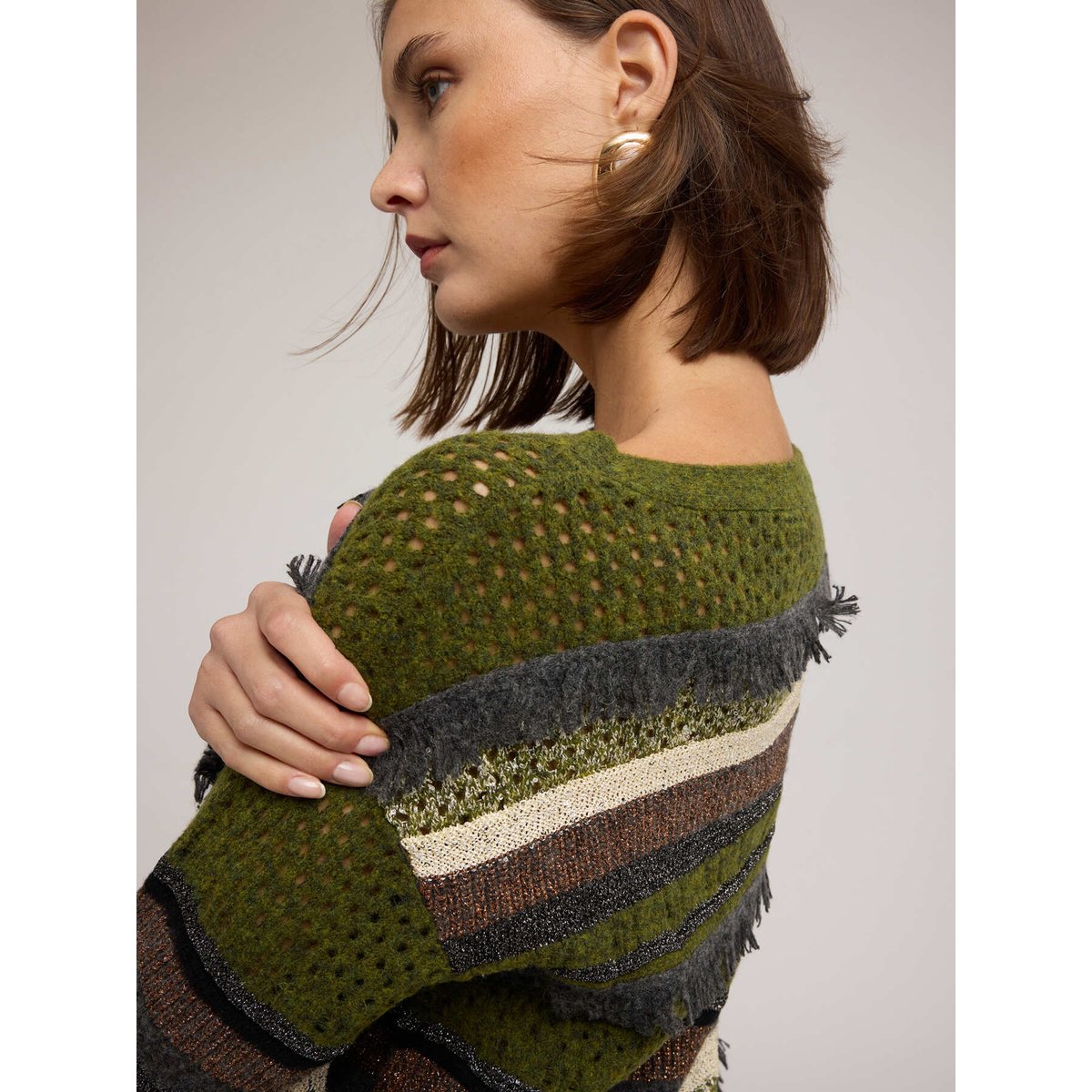 Maille ajourée à rayures multicolores vert, MOTIVI