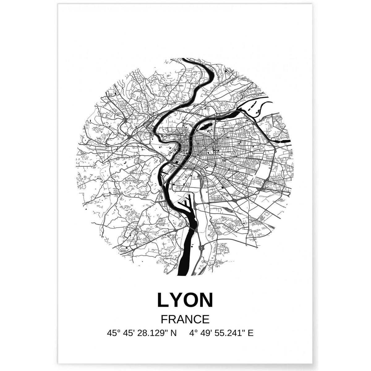 Poster Carte Lyon blanc, L'AFFICHERIE
