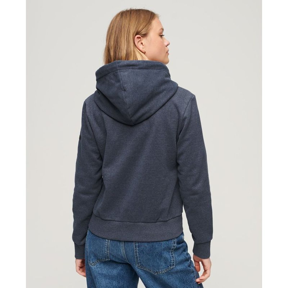 Sweat à capuche Vintage Logo ton sur ton indigo chiné, SUPERDRY