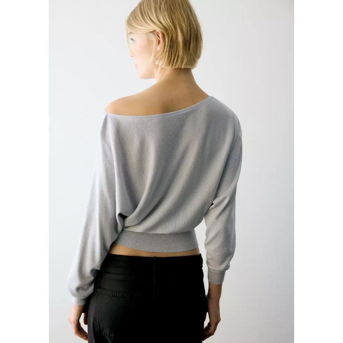 Pull-over Fil textile col bateau argent, MANGO TEEN