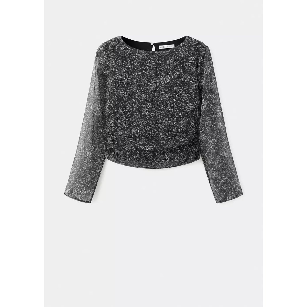 Blouse paisley col bateau noir, MANGO TEEN