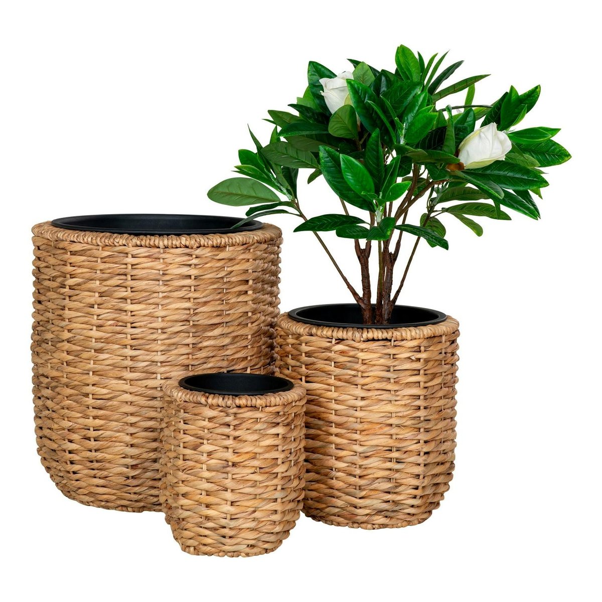 Cache-pot rond fibre naturelle tressée (lot de 3) beige, PIER IMPORT
