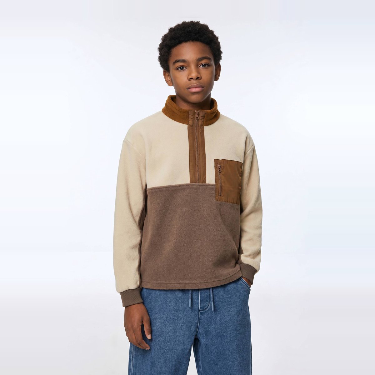 Pull en polaire avec poche bistre, MONOPRIX