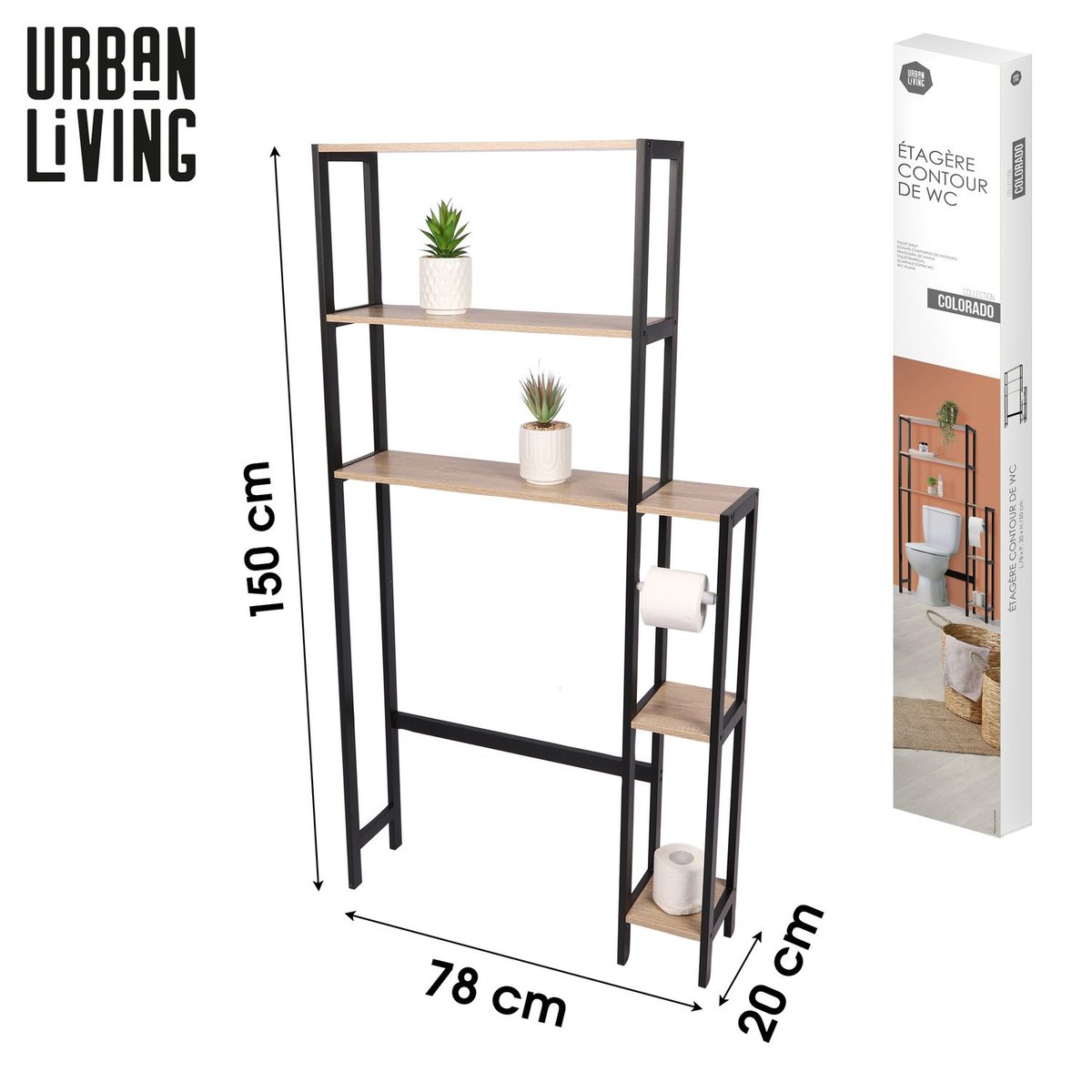 Etagère WC 5 niveaux avec dérouleur papier COLORADO beige, TOILINUX
