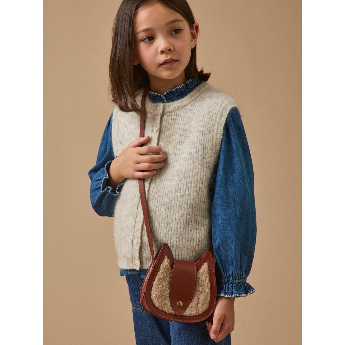 Sac écureuil cuir et sherpa ecru, CYRILLUS