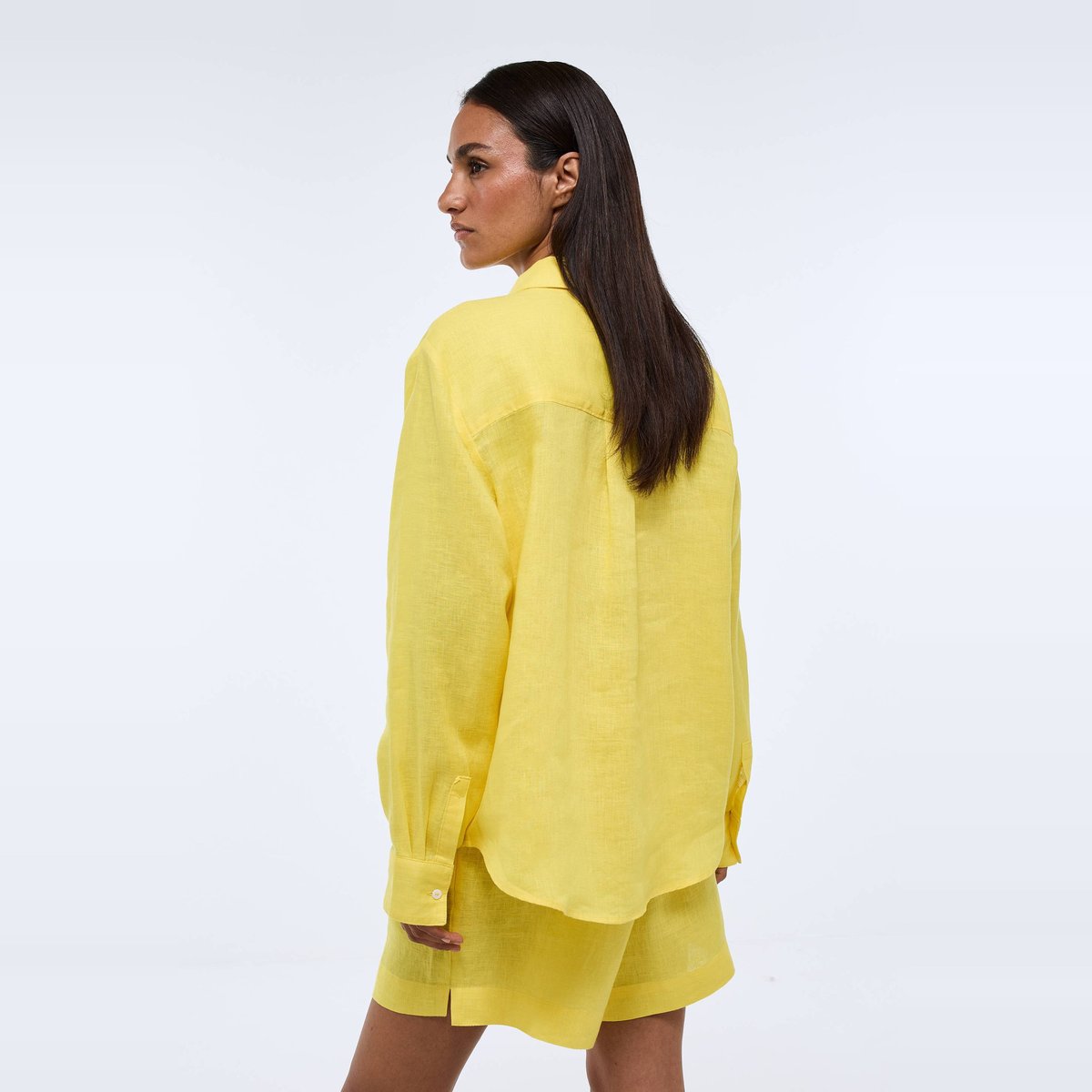 Chemise manches longues unie en lin renoncule, MONOPRIX