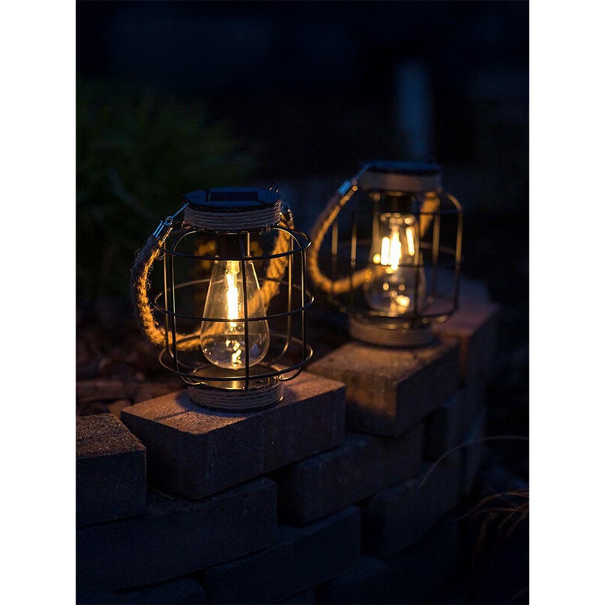 Set of 2 Outdoor Solar Powered Lantern Cage Lights black, SO'HOME