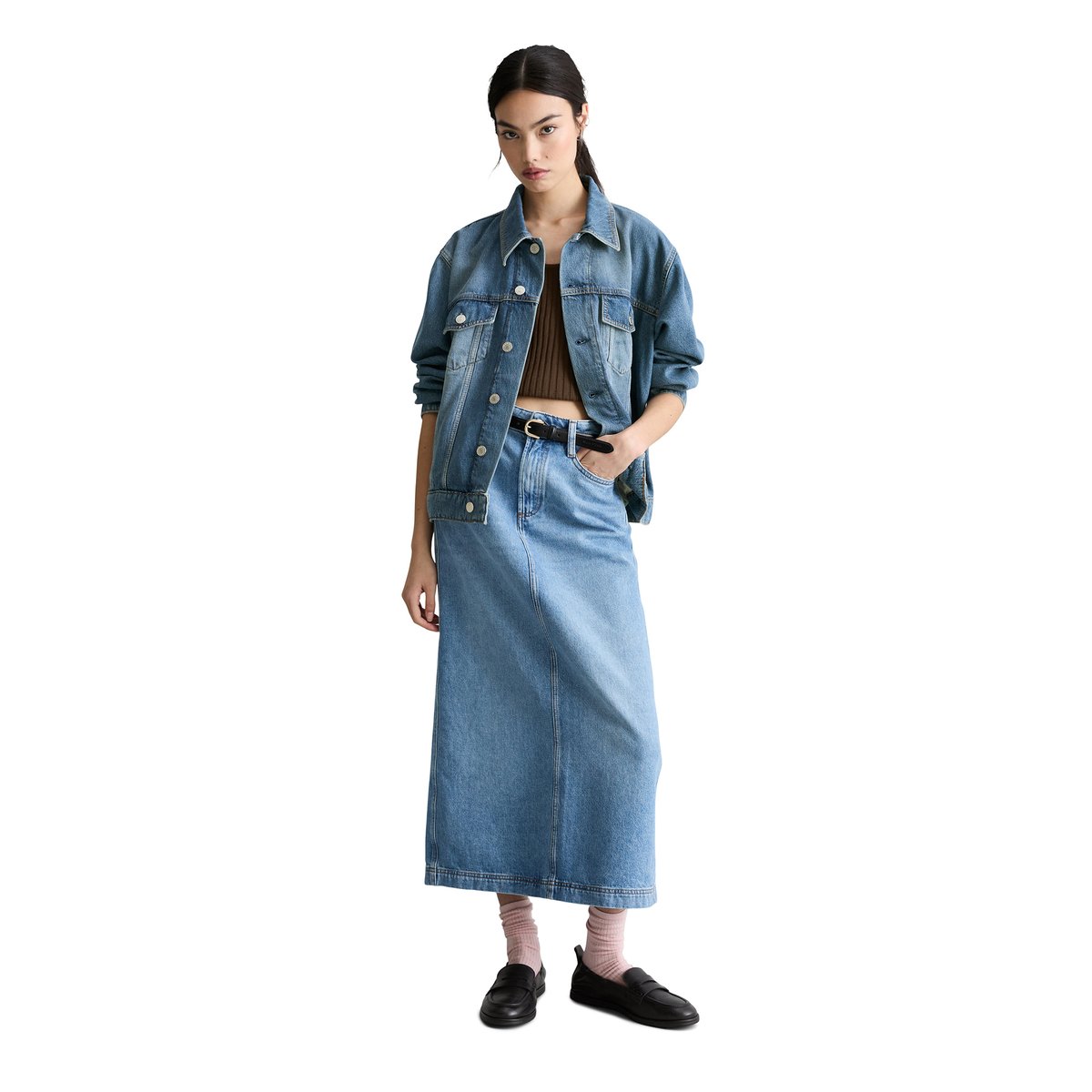 Veste en jean oversize en doux mélange de lyocell et de coton bio bleu moyen, MARC O’POLO DENIM