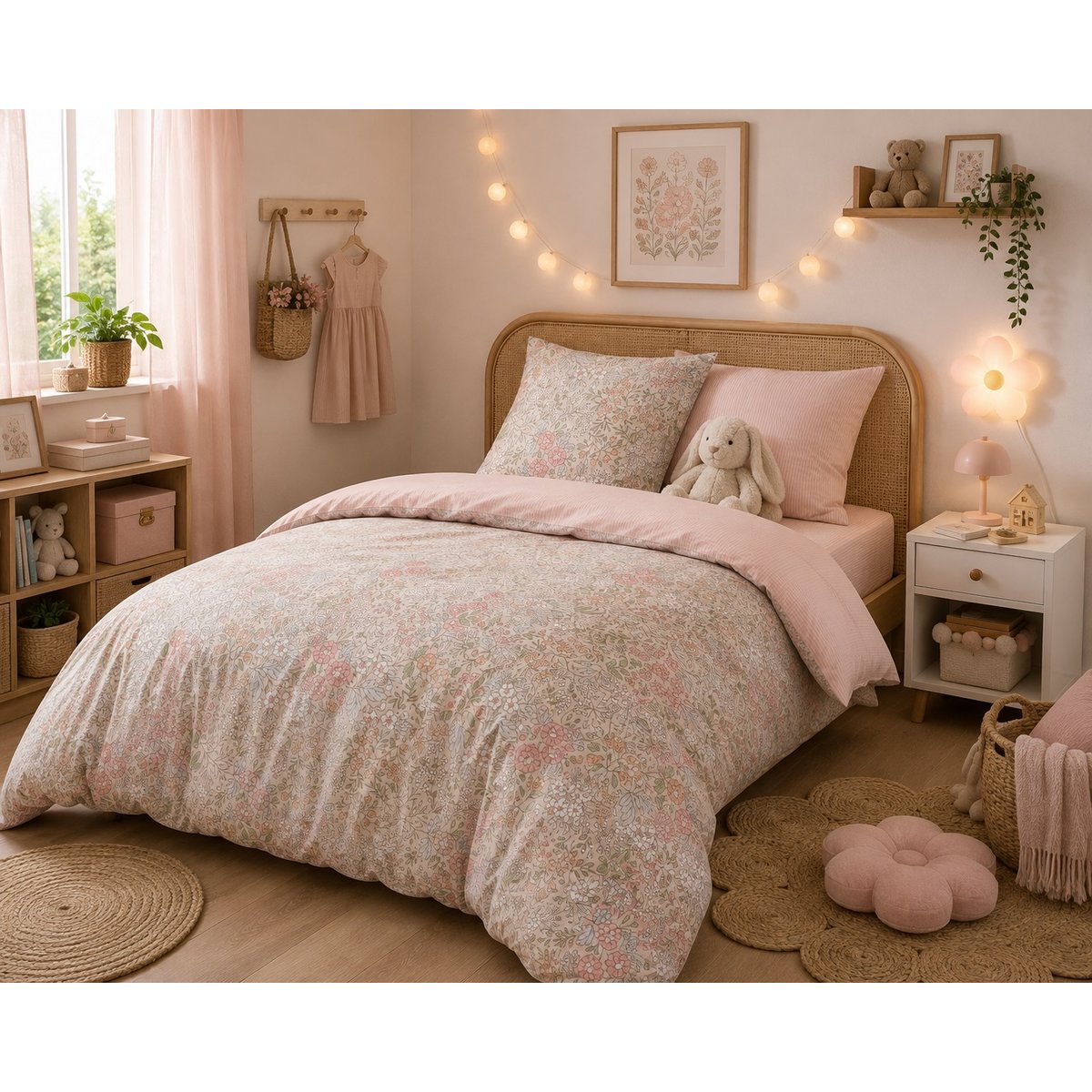 Parure de lit en coton Pimprennelle rose, EDEN