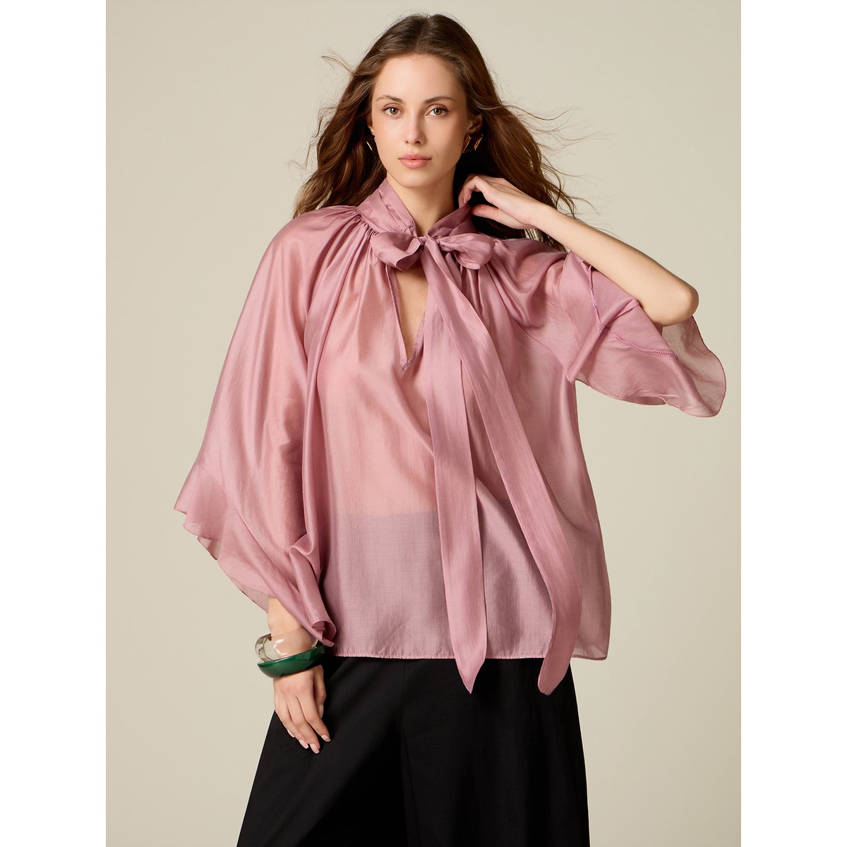 Blouse avec nœud marron, OLTRE