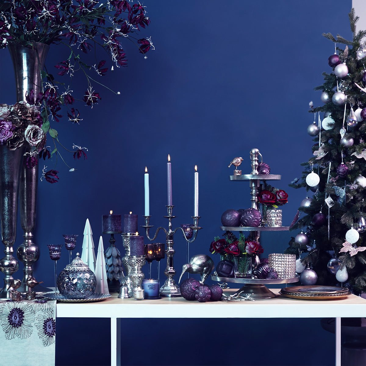 Tige de gloriosa pailletée artificielle H125 NOËL violet, SIA DECO