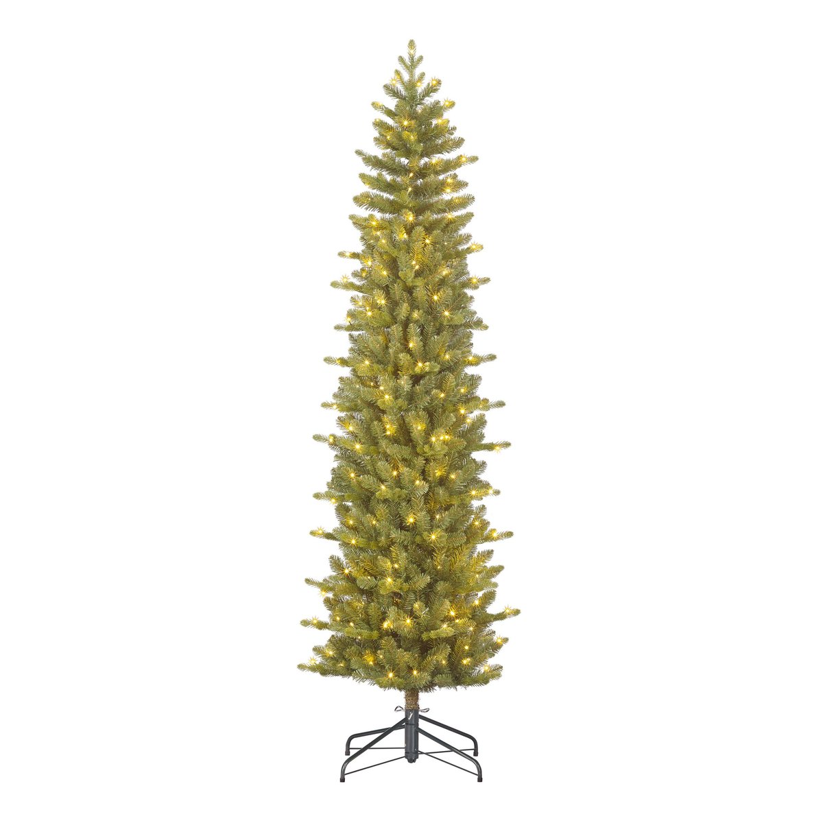 Sapin de Noël artificiel étroit et enneigé avec LED H260 cm HARMA vert, BLACK BOX TREES