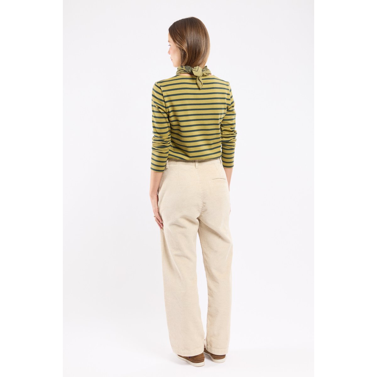 Pantalon large velours côtelé - coton et lin beige chiné, ARMOR-LUX