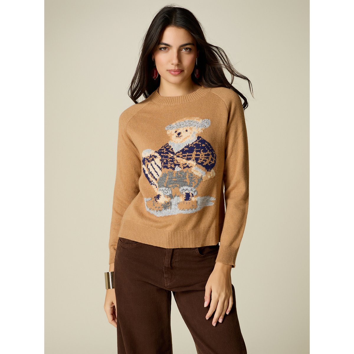 Pull en tricot avec intarsia et sertis bleu, OLTRE