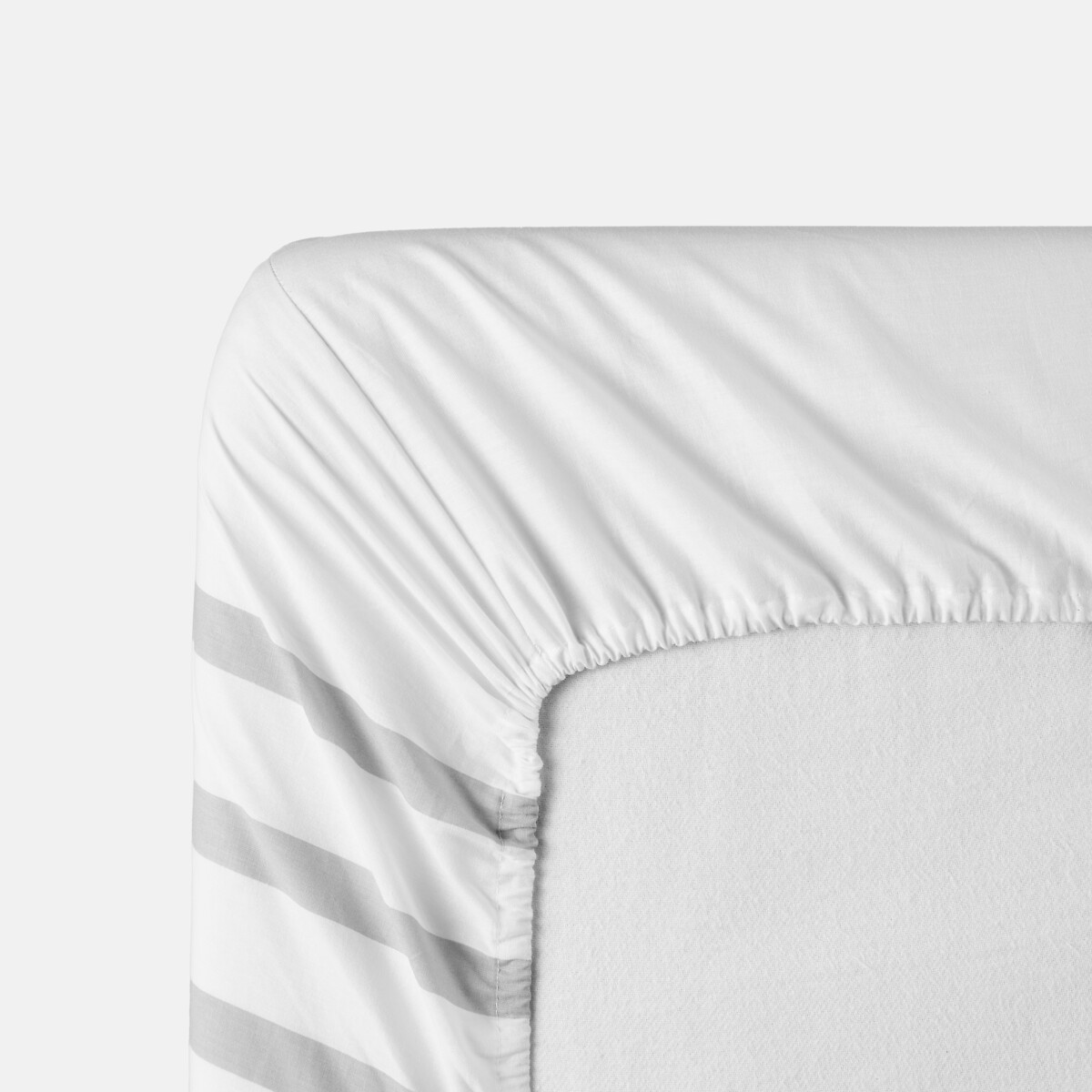 Drap housse pur coton, Malo blanc/gris, LA REDOUTE INTERIEURS