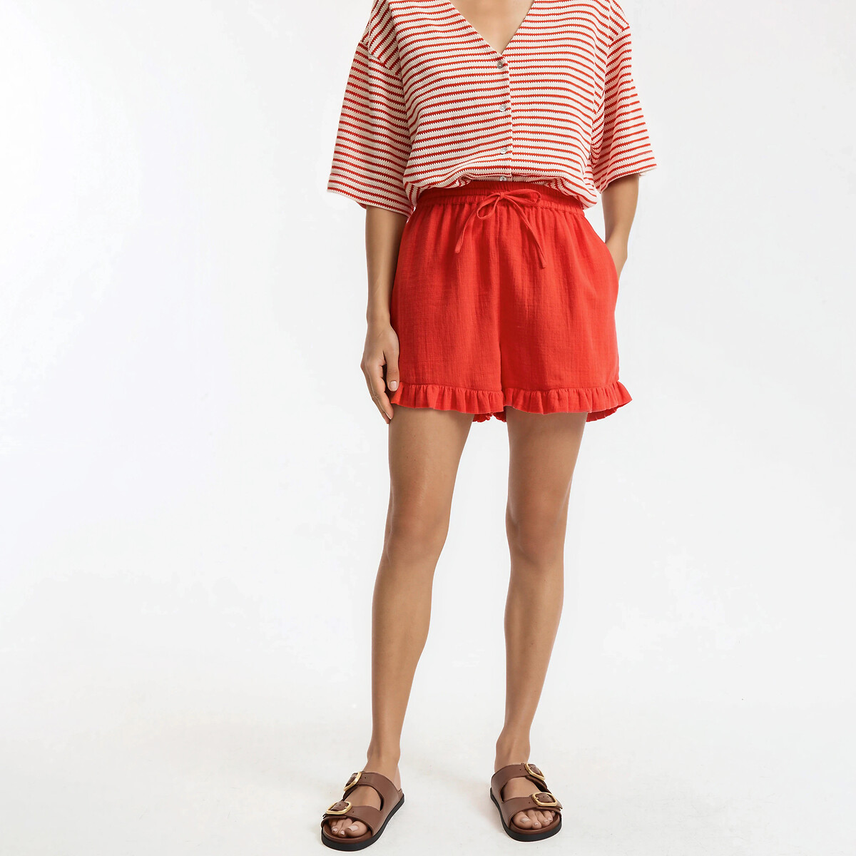 Short à volants et taille élastiquée rouge grenadine, LA REDOUTE COLLECTIONS