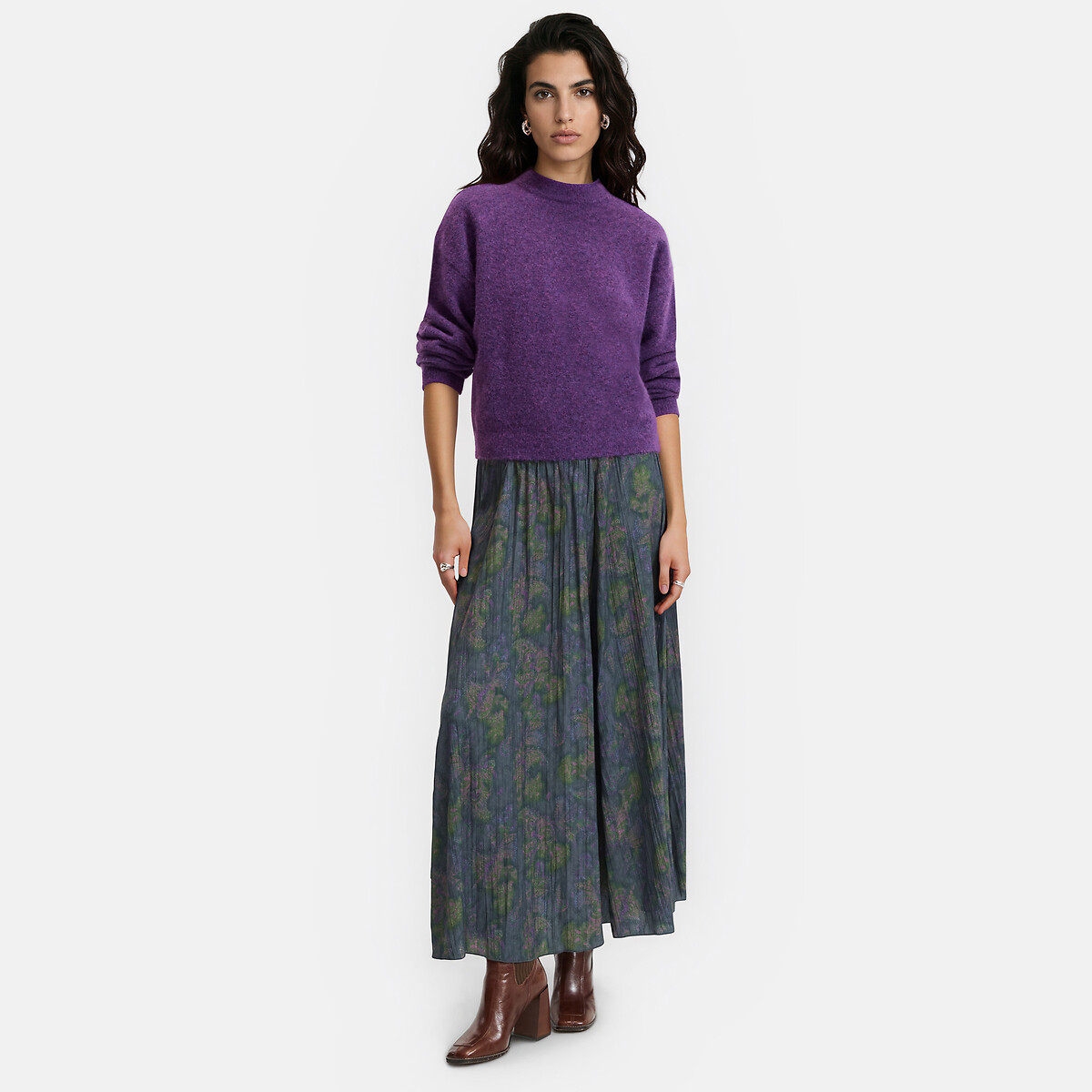 Jupe longue fluide, imprimé cachemire imprimé fond kaki, LA REDOUTE COLLECTIONS