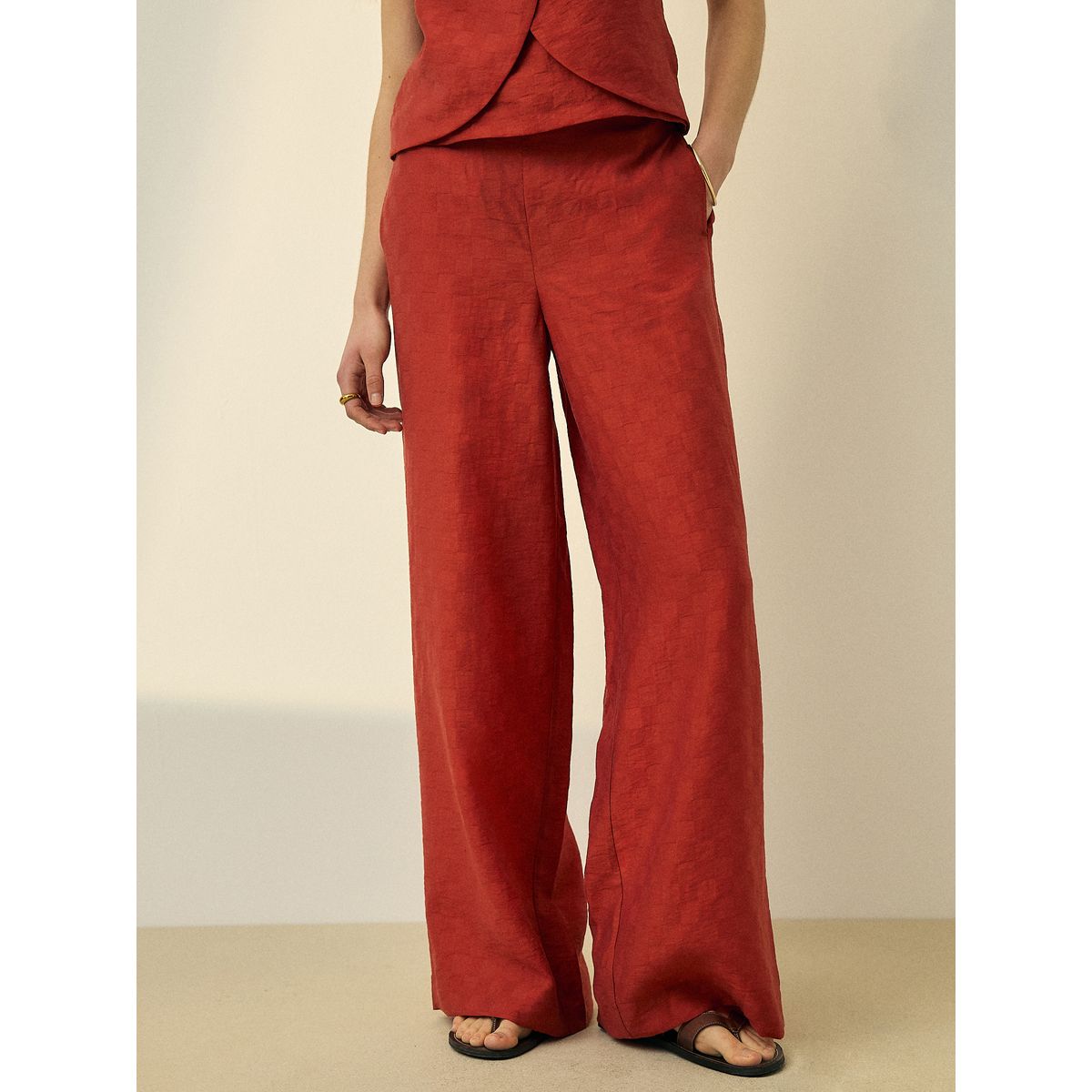 Pantalon à damier jacquard large rouge rouille, NEXT