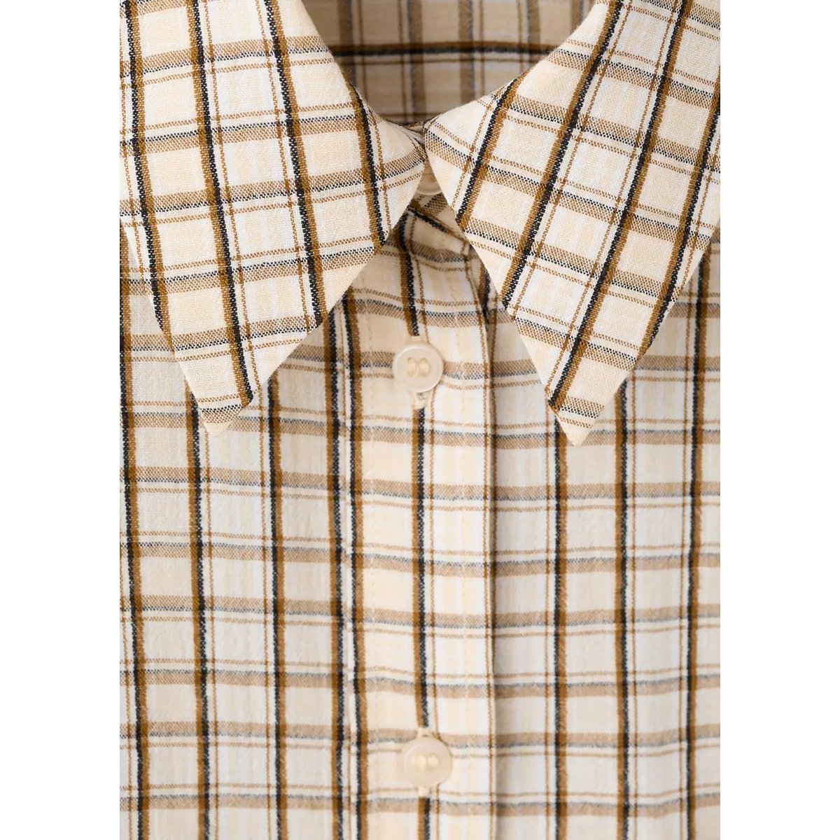 Chemise à carreaux en coton marron, MANGO