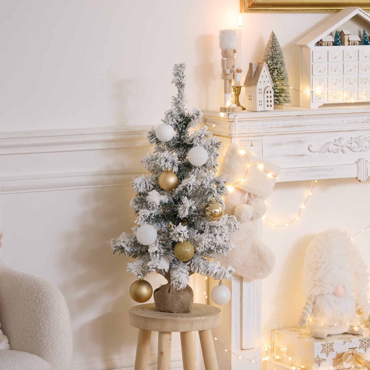 Sapin de Noël artificiel floqué 70 cm blanc, FEERIC LIGHTS & CHRISTMAS