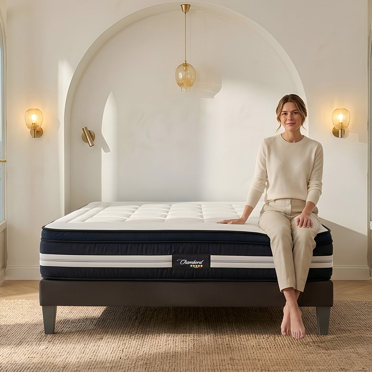 Matelas Chambord - Micro-ressorts - Accueil mémoire de forme moelleux - 32 cm d'épaisseur blanc, BELLECOUR