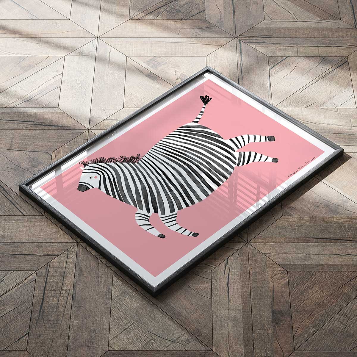 Affiche enfant zèbre rose affiche seule, HEXOA
