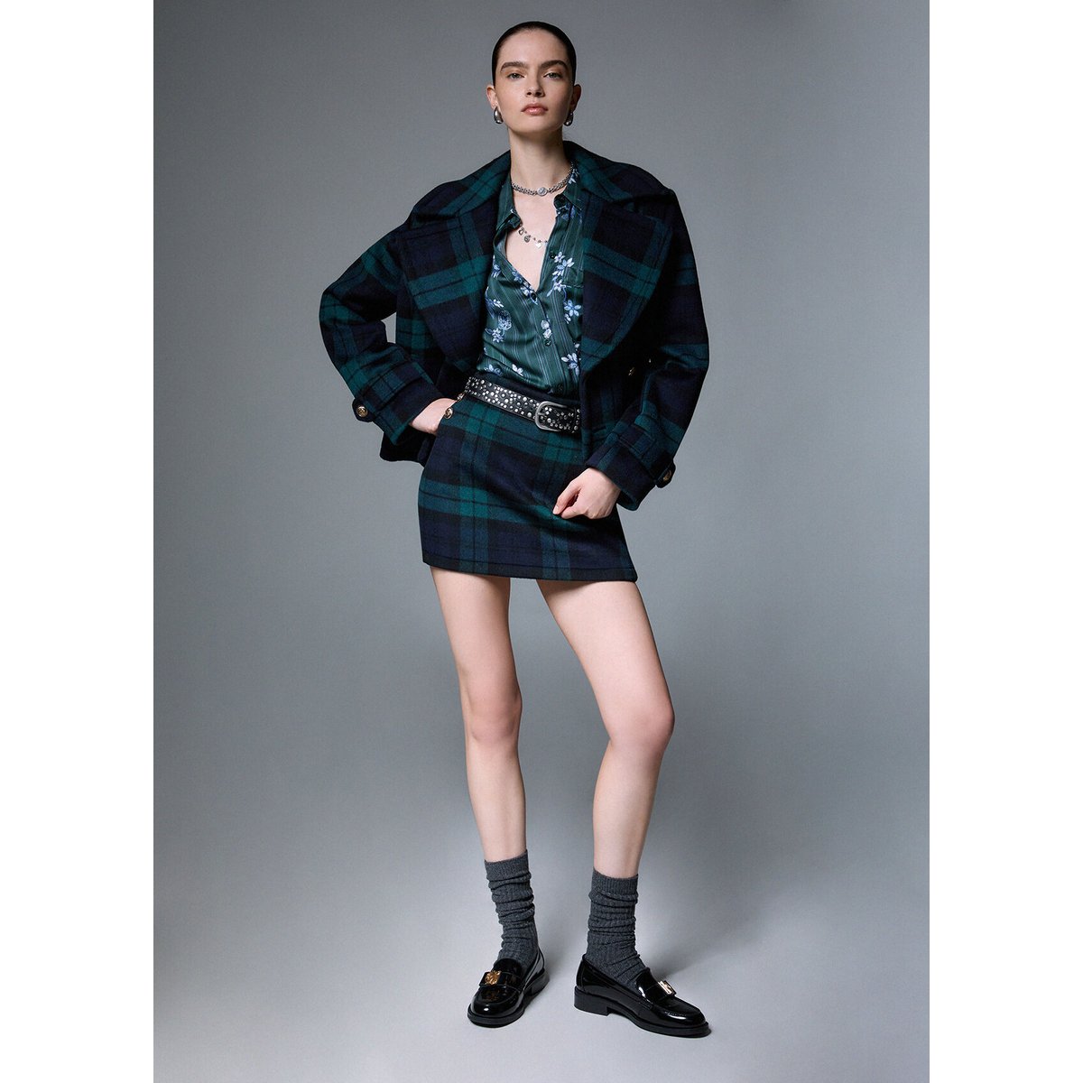 Mini-jupe en laine tartan bleu tartan, LIU JO