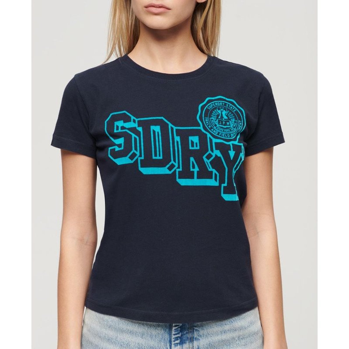 T-shirt ajusté floqué Varsity bleu marine intense, SUPERDRY