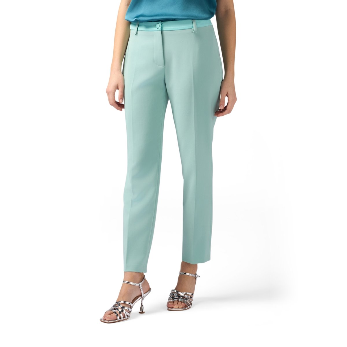 Trousers with satin detail green water, OLTRE
