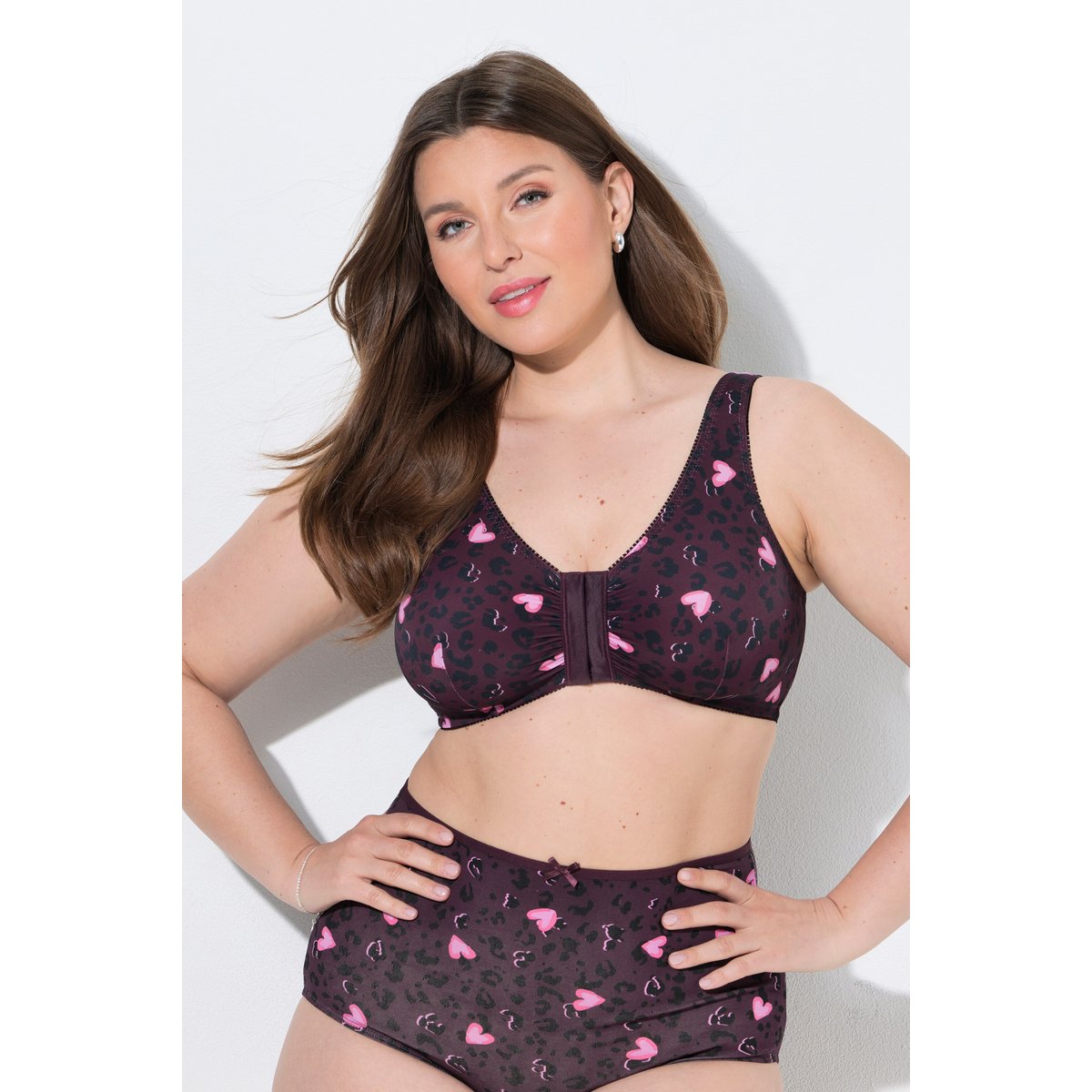 Brassière, motif léopard/cœurs prune foncé, ULLA POPKEN