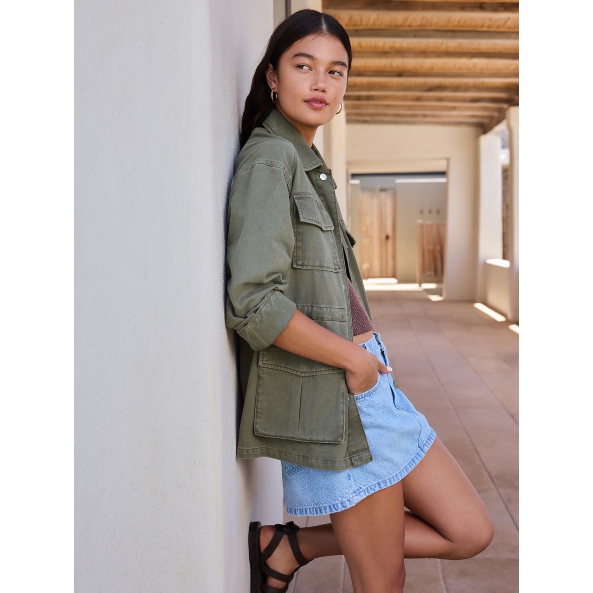 Veste en coton style militaire kaki, NEXT