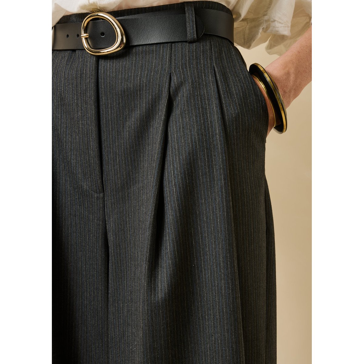 Pantalon large rayé taille haute anthracite, LA FEE MARABOUTEE