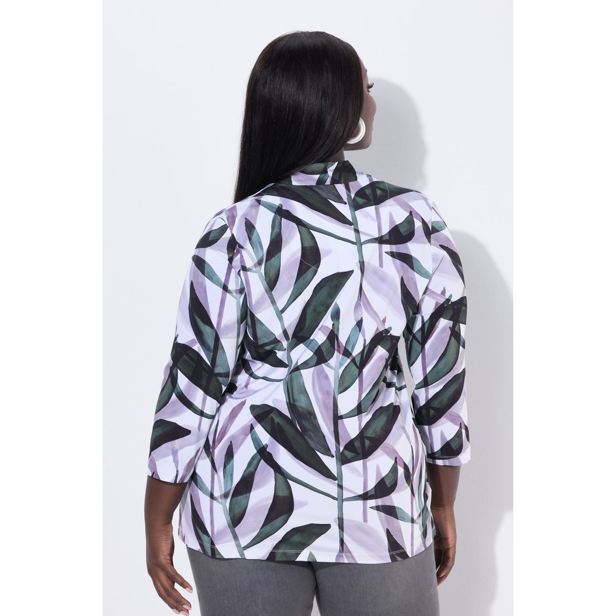 T-shirt au tombé fluide, motif feuilles blanc neige, ULLA POPKEN