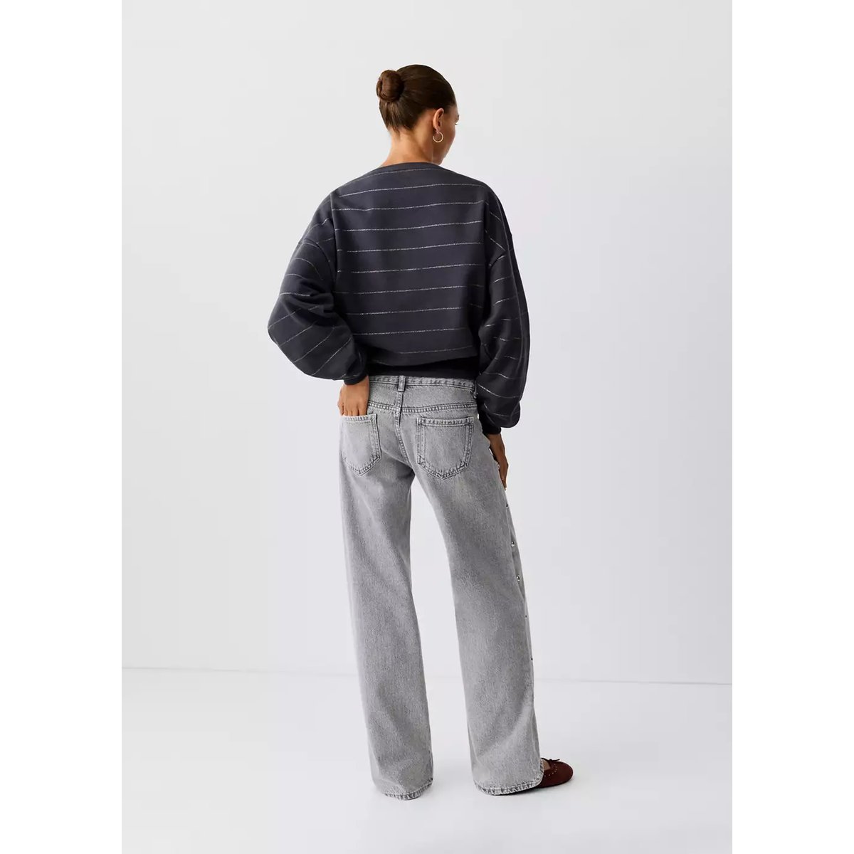Jean droit détail clous gris denim, MANGO TEEN