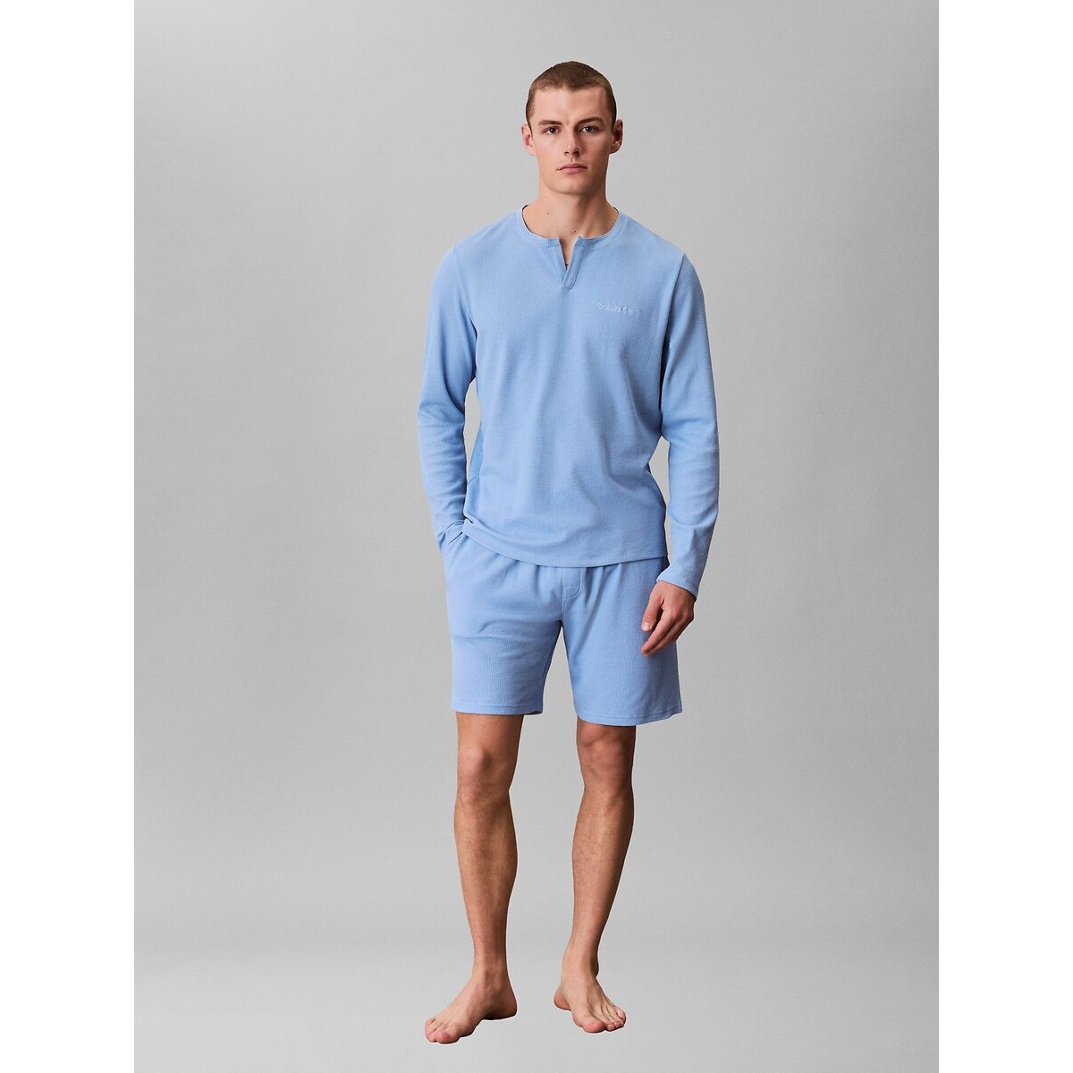 Camiseta de pijama de tejido gofrado azul , CALVIN KLEIN UNDERWEAR