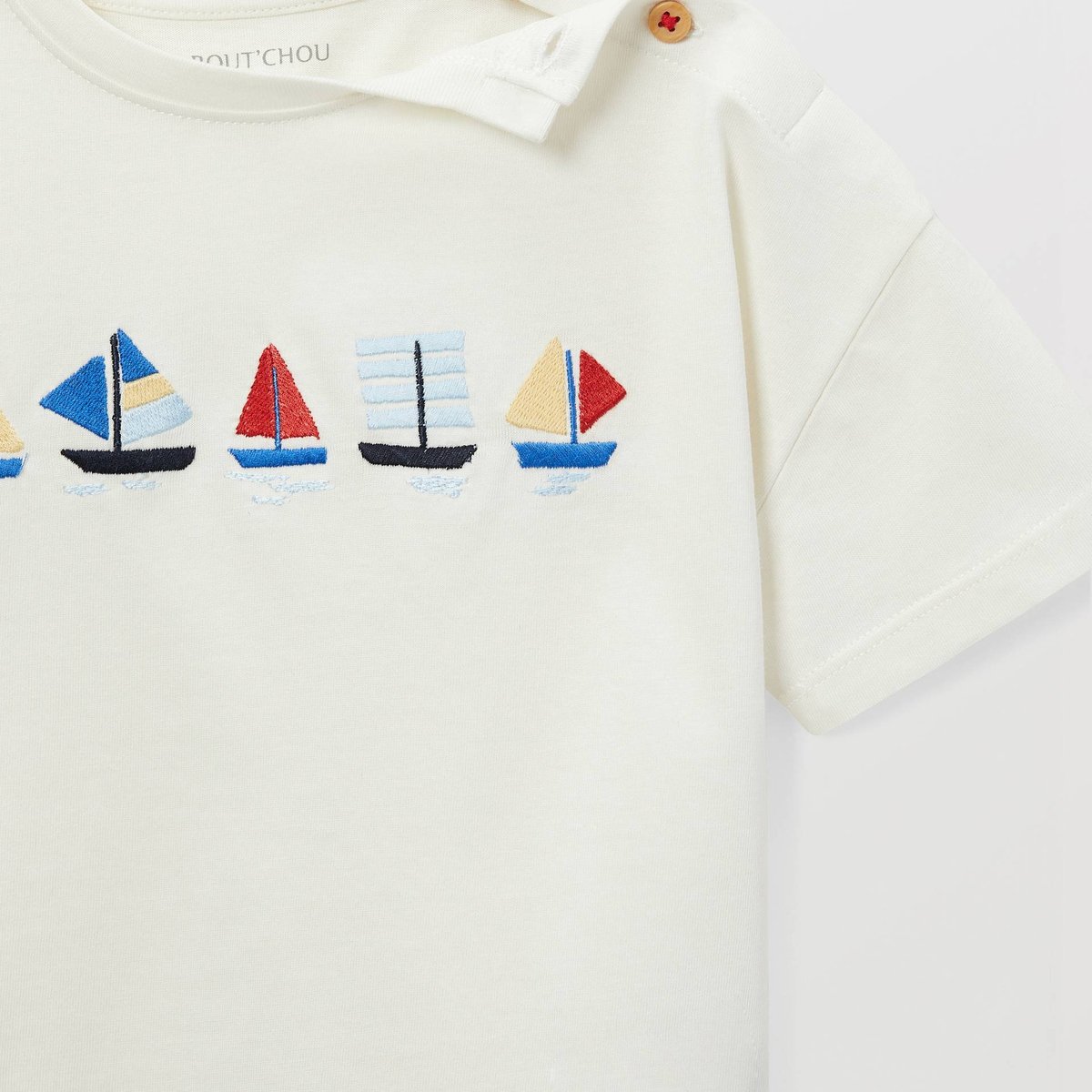 T-shirt manches courtes brodé en coton BIO GOTS ecru, BOUT'CHOU
