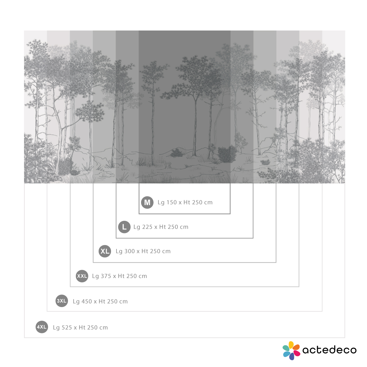 Papier peint panoramique Balade dans les bois, Beige 300 x 250cm gris, ACTE DECO
