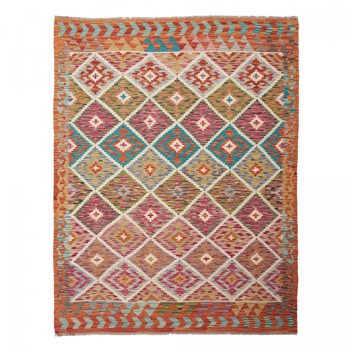 Tapis kilim au motif ethnique, tissé plat en laine, KILIM 29 multicolore, bleu, orange, UN AMOUR DE TAPIS