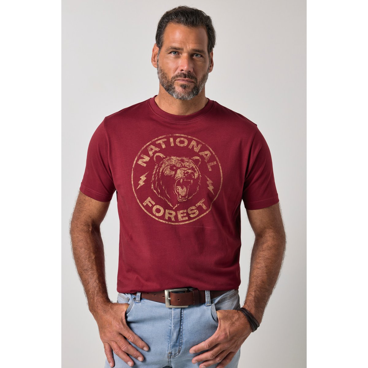 T-shirt à manches courtes et imprimé marron cuivre, JP1880