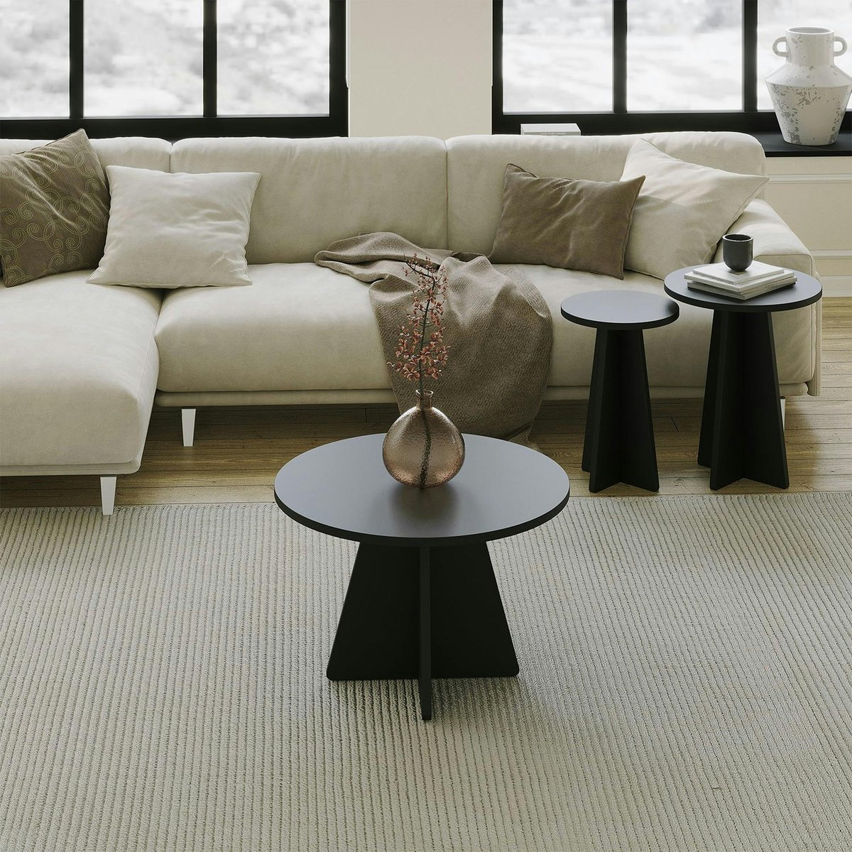 Table basse gigogne noire pieds trapèze - 3 pièces MARFA noir, PIER IMPORT